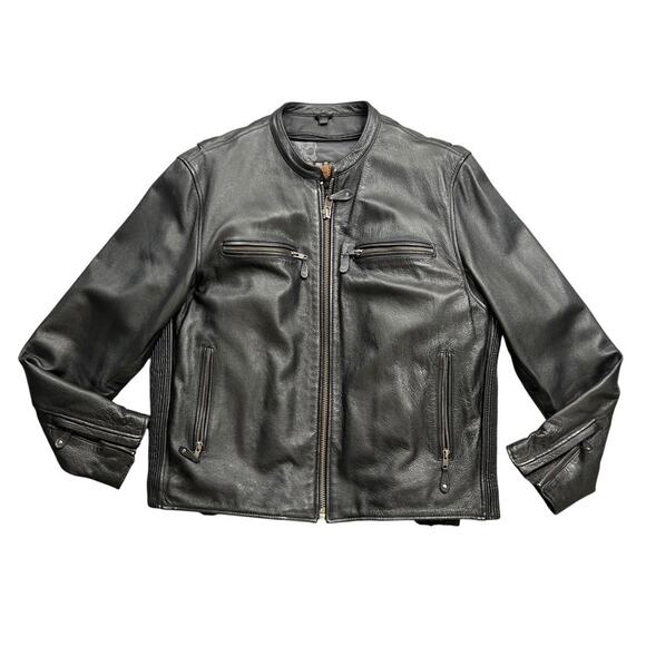Street & Steel Jacket Mens L Large Black Leather Highway Motorcycle Zip Up Biker - Picture 1 of 12